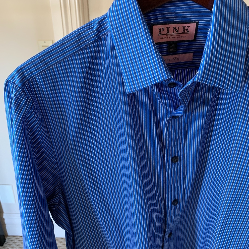 Thomas Pink Men Super Slim Shirt Blue/White - 15.5